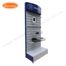 Arc header slat wall metal steel exhibition free standing slatwall accessories hanging display rack stand with hook